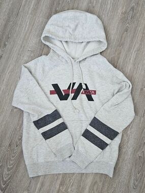 RVCA Light Heather Gray Hoodie with Black & Maroon Logo